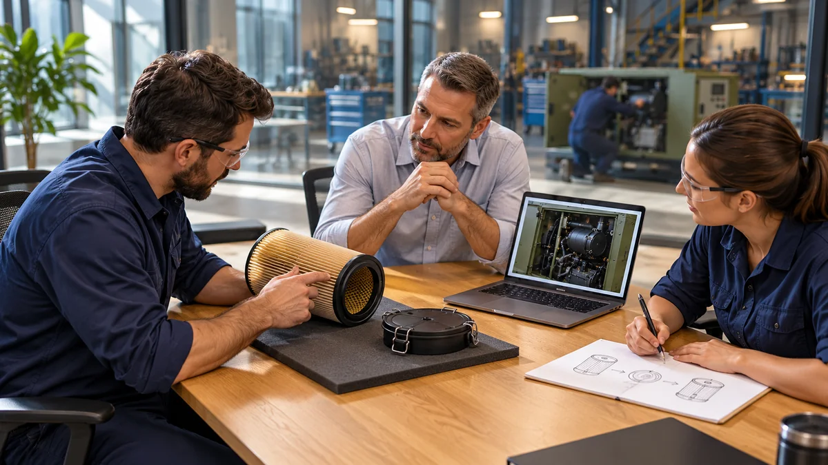 Engineers and a training lead discuss the task and tangible component at a demo clinic